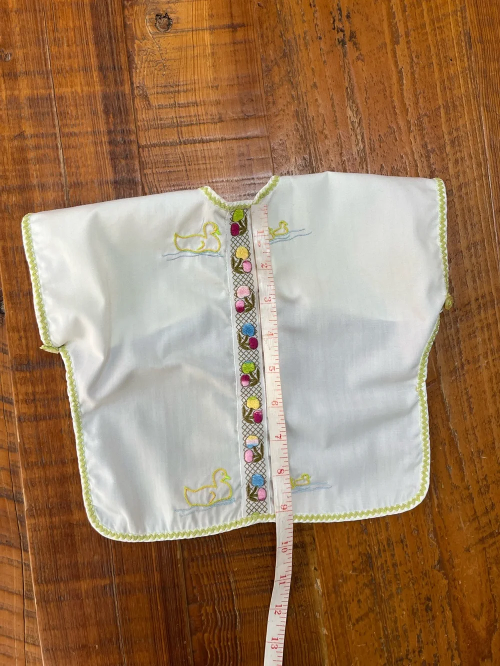 Vintage Baby Bib Smock with Embroidery, Green Trim & Buttons